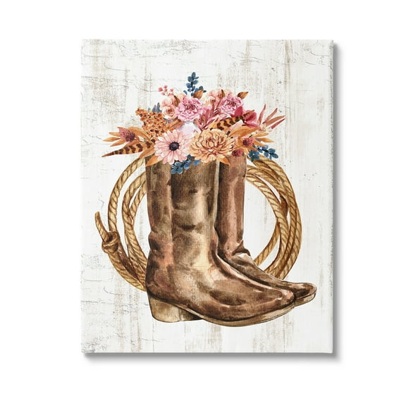 Stupell Industries Shabby Chic Floral Boots Botanical & Floral Painting Gallery Wrapped Canvas Art Print Wall Art, 16 x 20