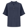 thumbnail image 6 of T Shirts for Women 2026 Summer Cotton Linen Half Sleeve V Neck Split Dressy Casual Office Work Tshirt Blouse, 6 of 7