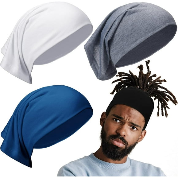 HAHDAXIA 4 Pcs DreadLocks Tube Sock Wide Elastic Headband Loc Cap Long Hair Dreads Head Wrap Unisex Spandex for Women Men(Black, White, Grey and Blue, 12 x 9.8 Inches)