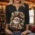 thumbnail image 2 of Christmas Sweaters for Women 3/4 Sleeve Button V Neck Shirts Dressy Casual Blouses Xmas Tree Loose Fit Tunic Tops, 2 of 5