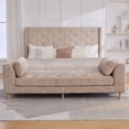thumbnail image 2 of Chic Chenille Floral Print Chaise Lounge with Rubberwood Legs and Comfort Foam Cushion 83.1 Inch Stylish Addition for Any Apartment, 2 of 12