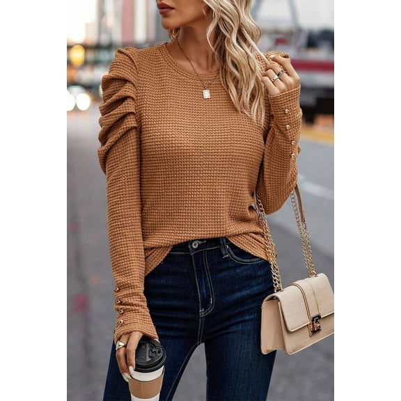 Redhotype Chestnut Knit Tee - Buttoned Gigot Sleeves - Easy Chic!