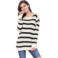thumbnail image 1 of Suéter de rayas túnica con hombros descubiertos y cuello redondo para mujer blanco XL, 1 of 6