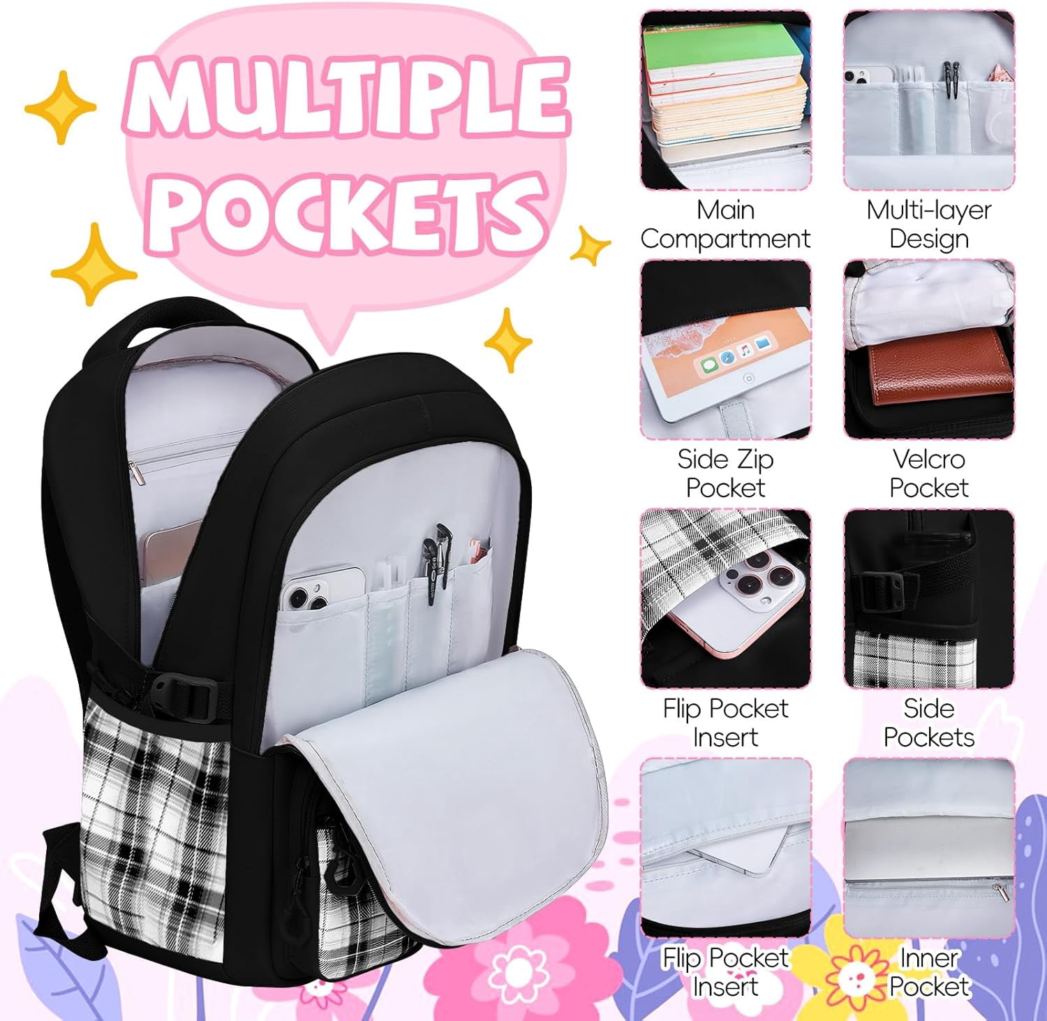 Gynky School Backpack for Girlish School Bags for Middle School Students Book Bag for Elementary Primary Kawaii Backpack