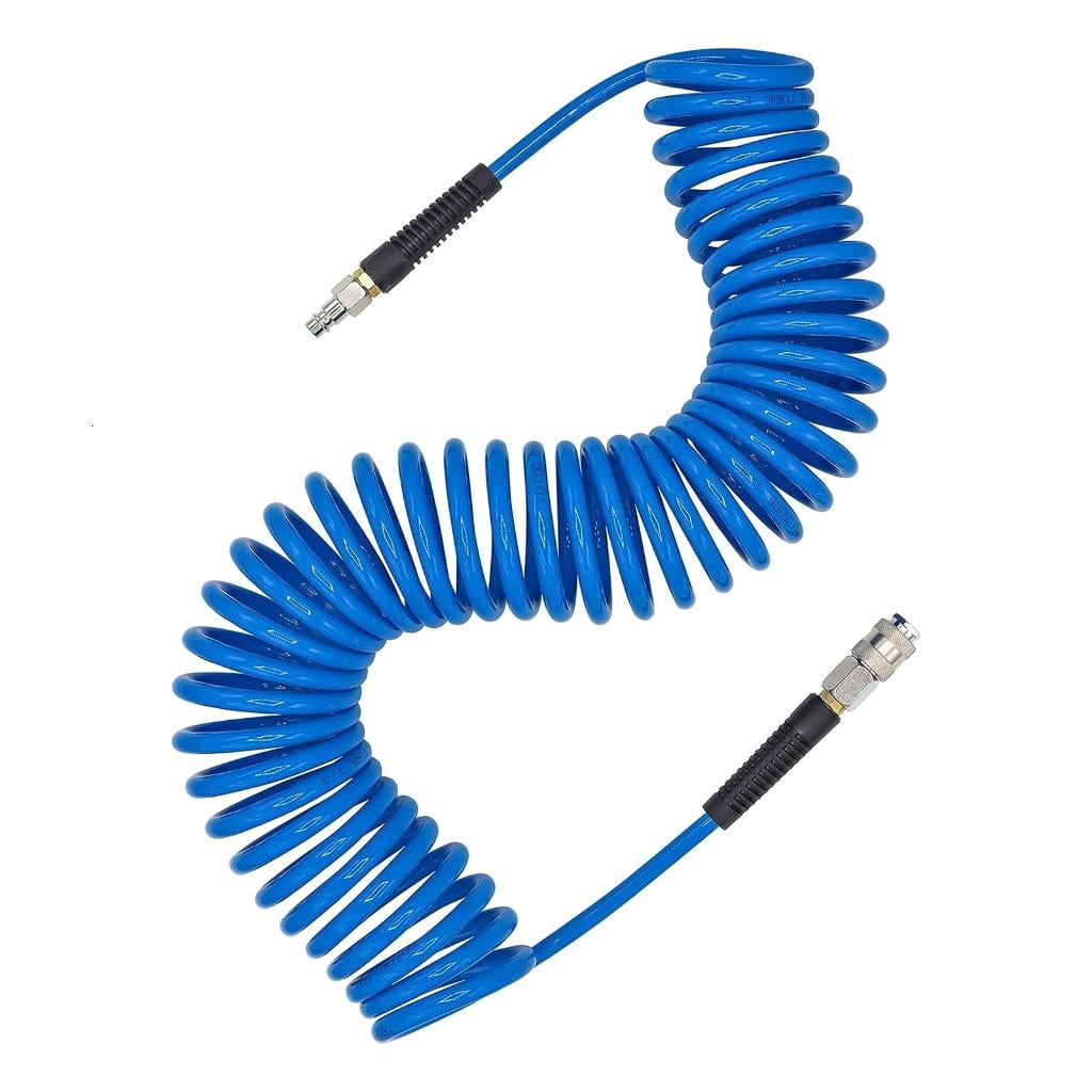 1/4in Polyurethane Recoil Air Hose Air Compressor Hose with Bend Restrictors & 1/4" Industrial Quick Coupler and Plug