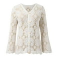 thumbnail image 4 of Cardigan For Women Crochet Lace Hollow Out Button Front V Neck Long Sleeve Knit Crop Sweater Top Lightweight Cardigans, 4 of 5