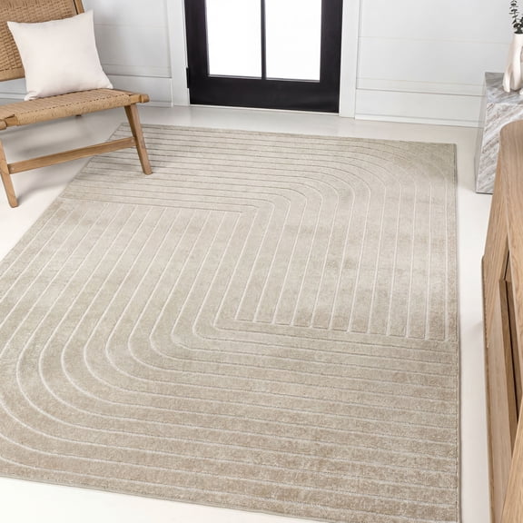 JONATHAN Y SCANDINAVIAN 3 x 5 Area Rug, Odense Minimalist Angle Geometric - Beige/Cream, SCN101E-3