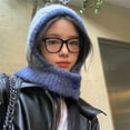 thumbnail image 3 of Pasamontañas para mujer, gorro cálido de invierno, babero de una pieza, gorro de lana de punto Wai con cabeza grande, protección para las orejas, gorro Lei Feng, 3 of 6