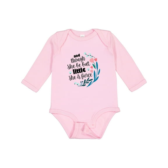 Inktastic Though She Be but Little Fierce Quote Girls Long Sleeve Baby Bodysuit