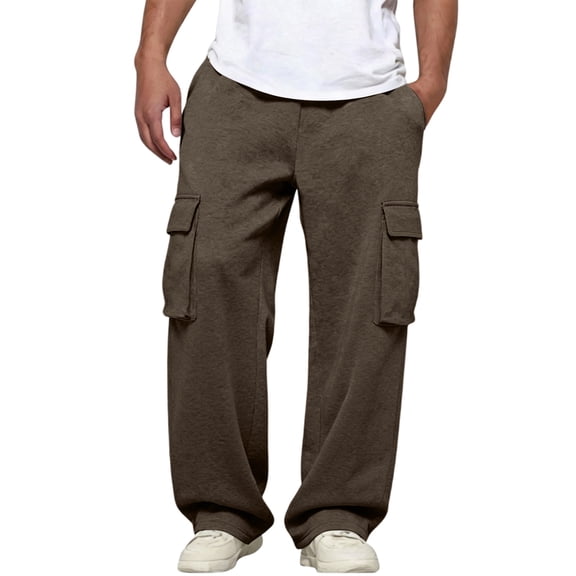 Lumtrix Men's Cargo Sweatpants Loose Fit Cotton Joggers with Pocket for Gym Hiking Casual Wear Spring Summer Elastic Waist Trousers Brown L