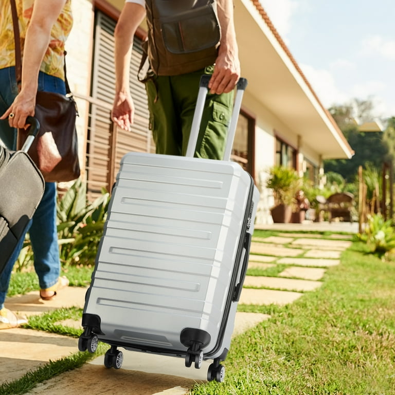 Hikolayae Luggage Sets Hardside Spinner with TSA Lock in Silver, 3