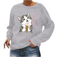 thumbnail image 2 of Augper Womens Tops Long Sleeve Fall Clearance Fashion Women Casual O-neck Animal Cat Printing Long-sleeved Sweatshirt, 2 of 4