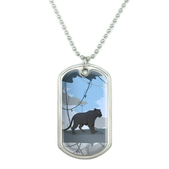 Black Panther Leopard Jaguar Forest Military Dog Tag Pendant Necklace with Chain