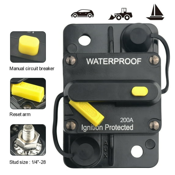 60 Amp Circuit Breaker with Manual Reset, 12V- 48VDC, Waterproof, Black