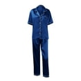 thumbnail image 4 of Mortilo Silk Satin Pajamas Set Women Two-Piece Nightwear Short Sleeve Sleepwear Soft Button Down Loungewear Set Blue 4XL, 4 of 5
