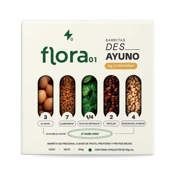 Barra de desayuno Flora01 sabor natural 4 paquetes de 50 gr c/u