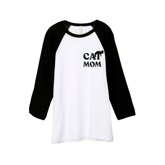 Cat Mom Unisex 3/4 Sleeves Baseball Raglan T-Shirt Tee White Black X-Small