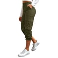 thumbnail image 3 of Zulora Women's Elastic Waist Cargo Capri Pants with Button Detail and Multi Pockets Straight Leg Tapered Cuffed Hem Cropped Trousers for Casual Sport Daily Wear Four Season Versatile Street Style, 3 of 8