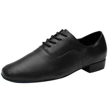 

ILJNDTGBE Mens Oxford Leather Shoes Formal Business Dress Shoes Stylish Round Toe Flats Black Leather Dance Shoe
