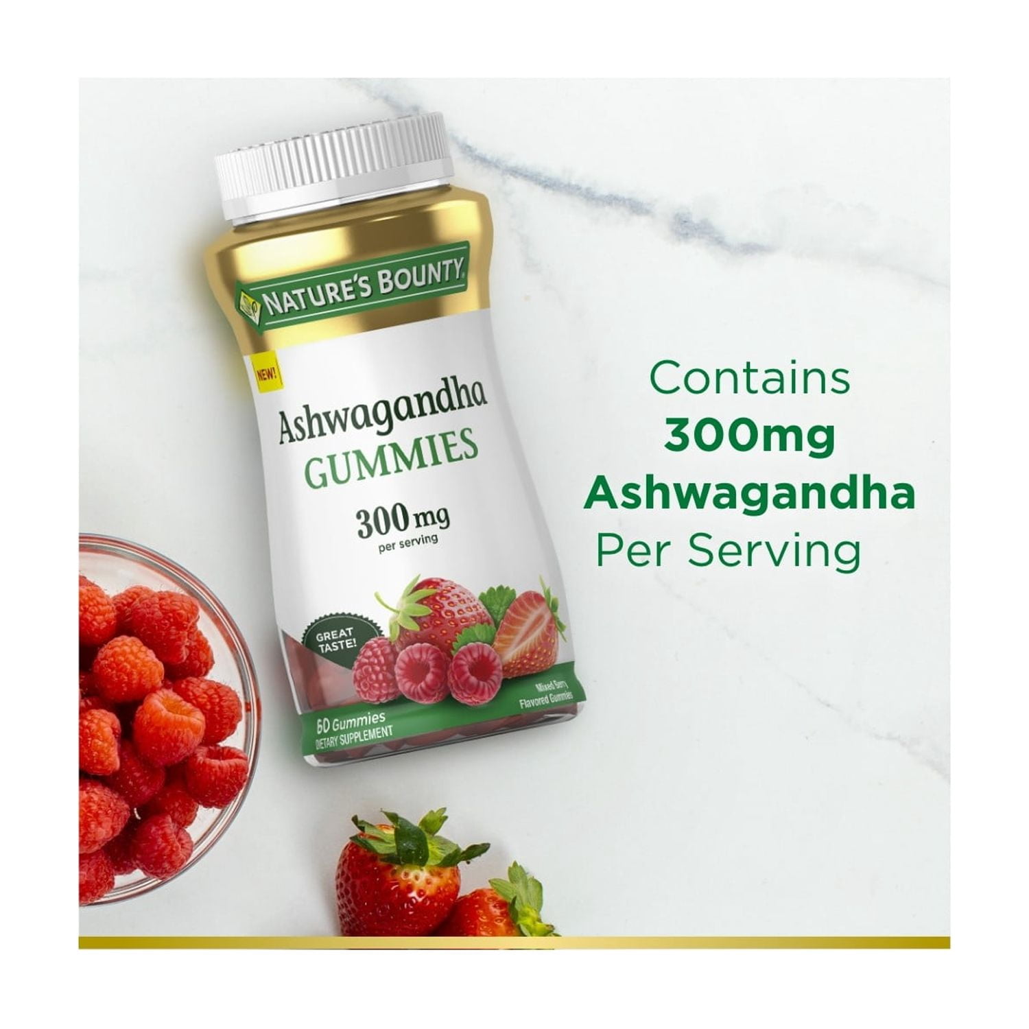 (3 pack) Nature’s Bounty Ashwagandha Gummies for Stress Support, KSM-66 300mg, Mixed Berry, 60 Gummies