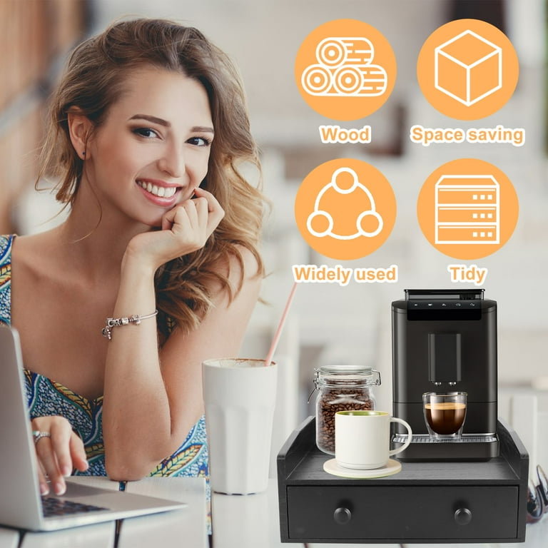 VITVITI Coffee Station Organizer - 6 Compartment Metal Basket With Drawer, Black, For Countertop