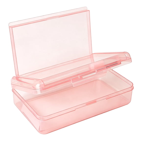 Double Layer Pencil Box, Large Capacity Plastic Hard Crayon Box, Durable Plastic Clear Marker Organizer with Snap Lid, Stackable Storage Boxes (Pink, 8''X5''X2'')