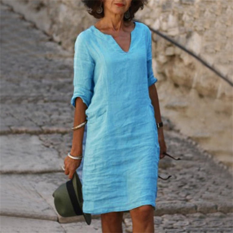 semi winter dresses Adeawade For Women 2025 And Linen Short Sleeve Holiday V Neck Mini Dress Solid Color Dress Simple Style Fashion Clothes Blue 3Xl exchange114 Oh Polly Adiza ruched Size:US 8 | EU 39
