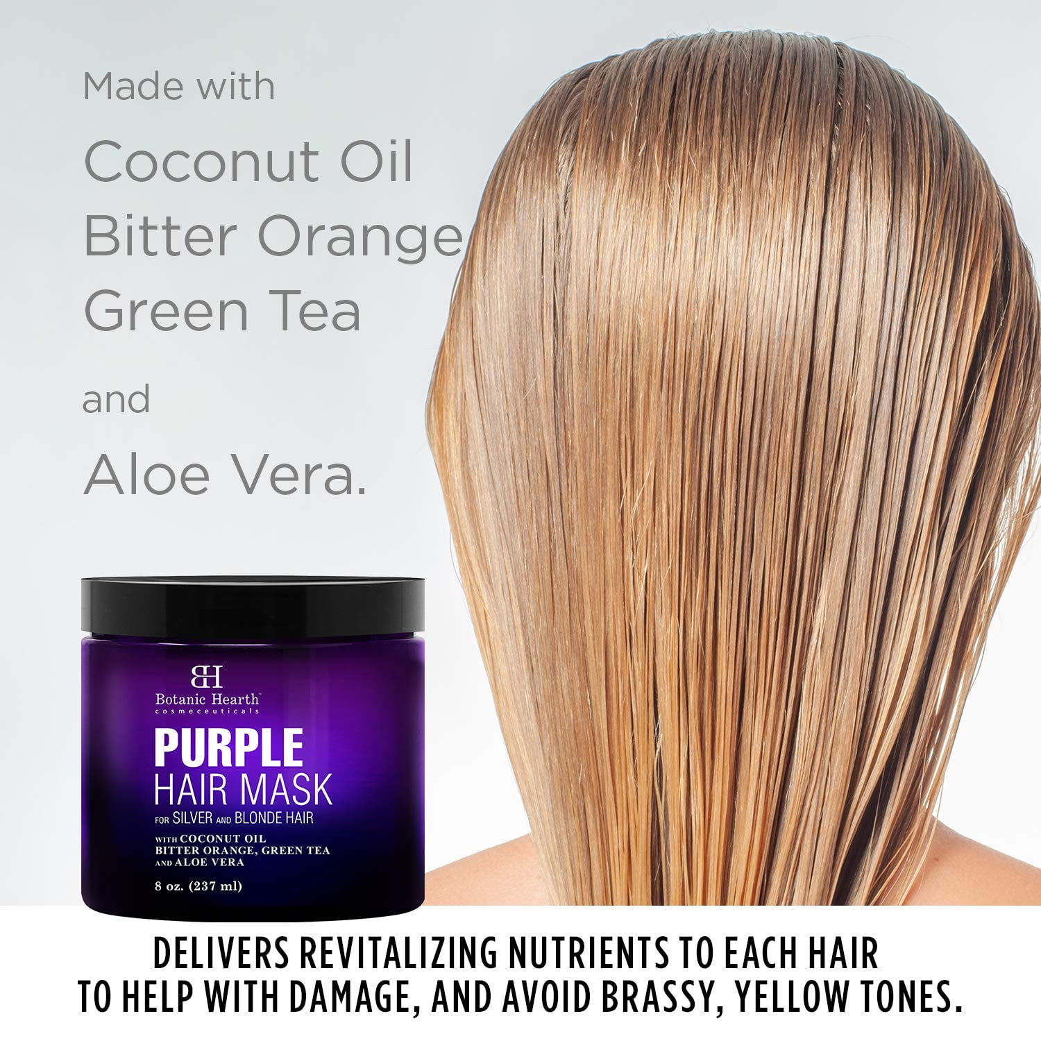 Botanic Hearth Purple Hair Mask for Silver and Blonde Hair – 8 oz – Toning Hair Treatment with Coconut Oil, Bitter Orange, Green Tea & Aloe Vera – Made in USA – Hydrating & Nourishing Mask for Color-