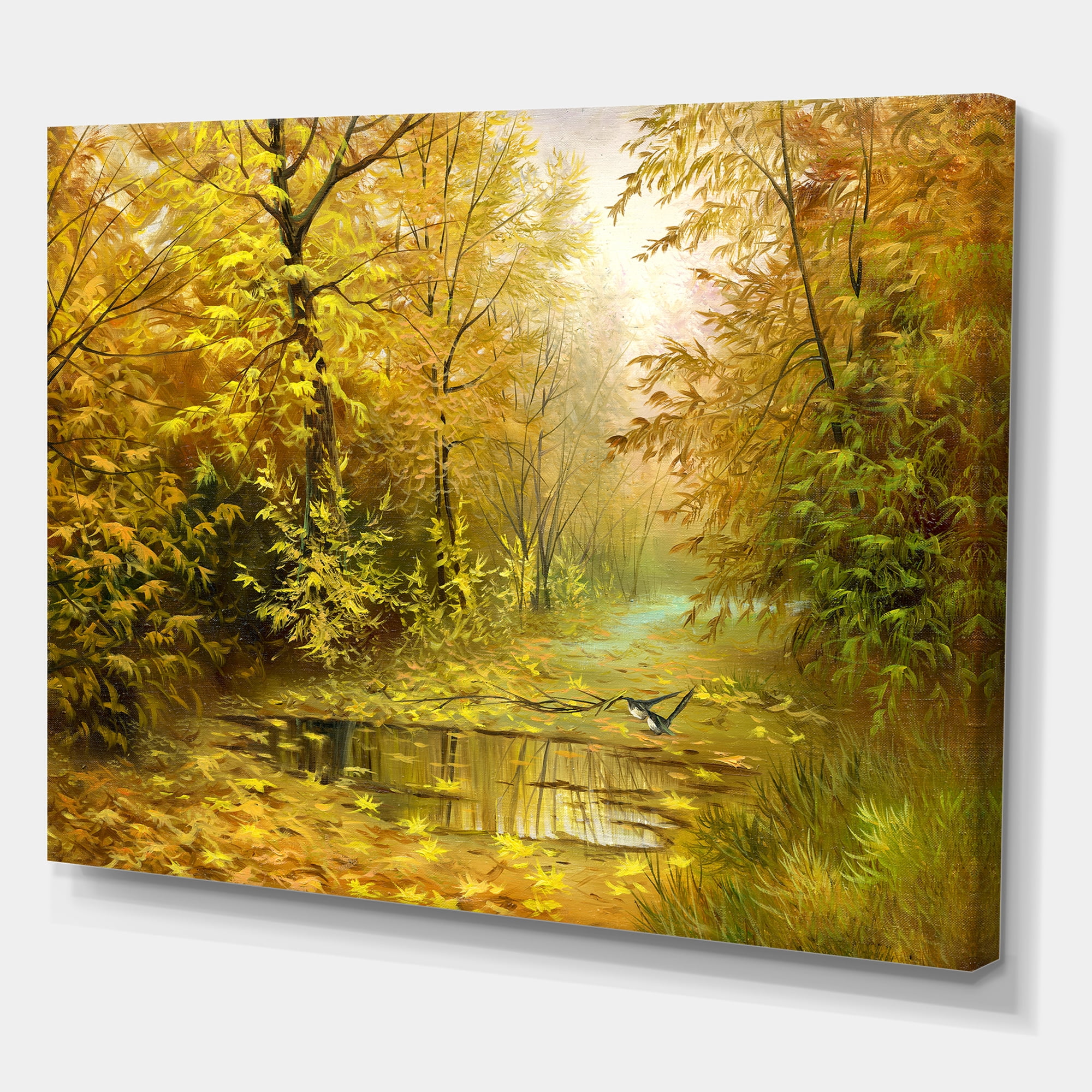 Designart ' Rain Water On Road In Yellow Woodlands ' Country Canvas Wall Art Print
