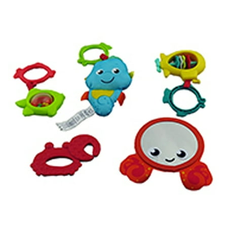 Replacement Parts for Fisher-Price 4-in-1 Ocean Activity Center Playset - FXT05 ~ Bag of 5 Replacement Toys ~ Mirror, Teether, Plush and Rattle Toys