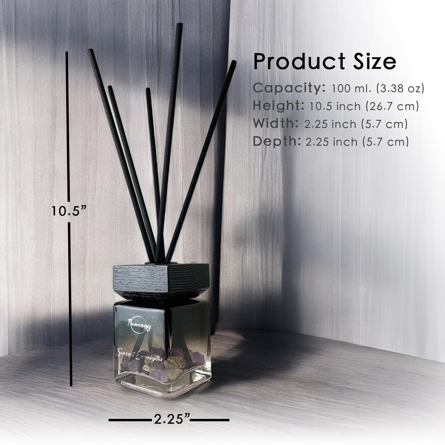 Innergy Sea Salt Eucalyptus Crystal-Infused Reed Diffuser – 100ml Aromatherapy Essential Oil Diffuser for Home – Long-Lasting Scent, Natural Crystal Energy for Relaxation & Balance