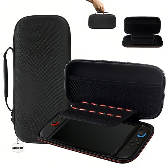 Nylon Carry Case for Nintendo Switch 2,Likaty Protective Hard Portable Travel Carry Case Shell Pouch with Pockets for Accessories and Games,Black