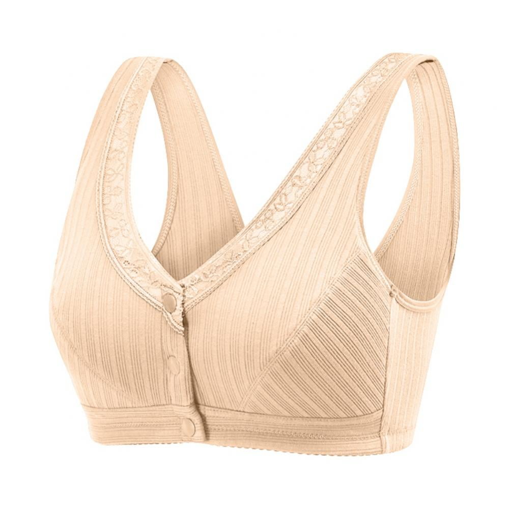 Middle-Aged Women Wirefree Bra Front Button Closeure Soft Cotton Bra ...