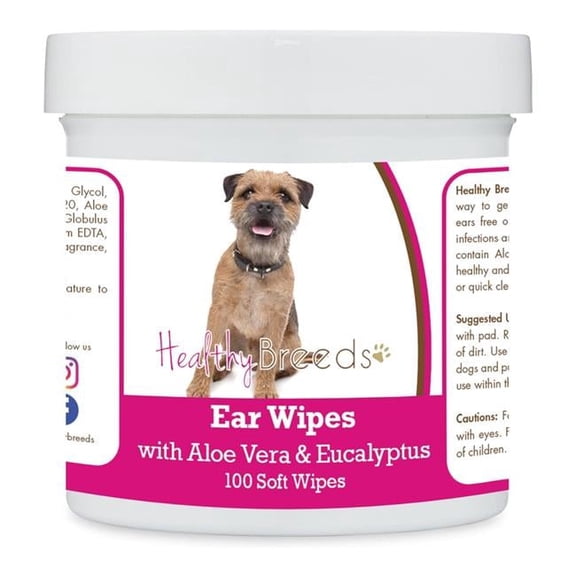 Healthy Breeds 192959823004 Border Terrier Ear Cleaning Wipes with Aloe & Eucalyptus for Dogs - 100 Count