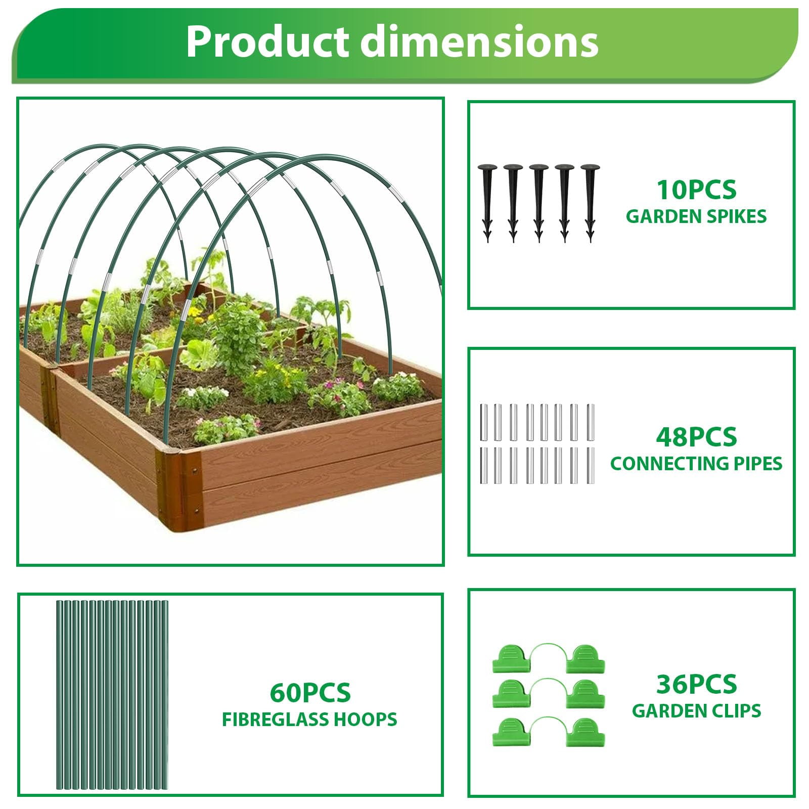 60Pcs Garden Hoops for Raised Beds,12 Sets of 7FT Greenhouse Hoops Grow Tunnel, Rust-Free Fiberglass Support Hoops Frame for Netting Shade Cloth Cover, DIY Plant Support Garden Stakes