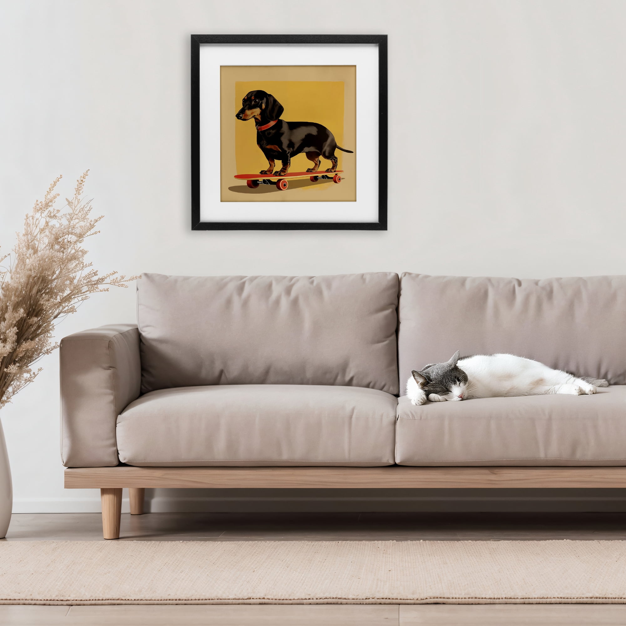 Stupell Industries Dachshund on Red Skateboard Black Framed Print Under Glass, design by Andreas Magnusson