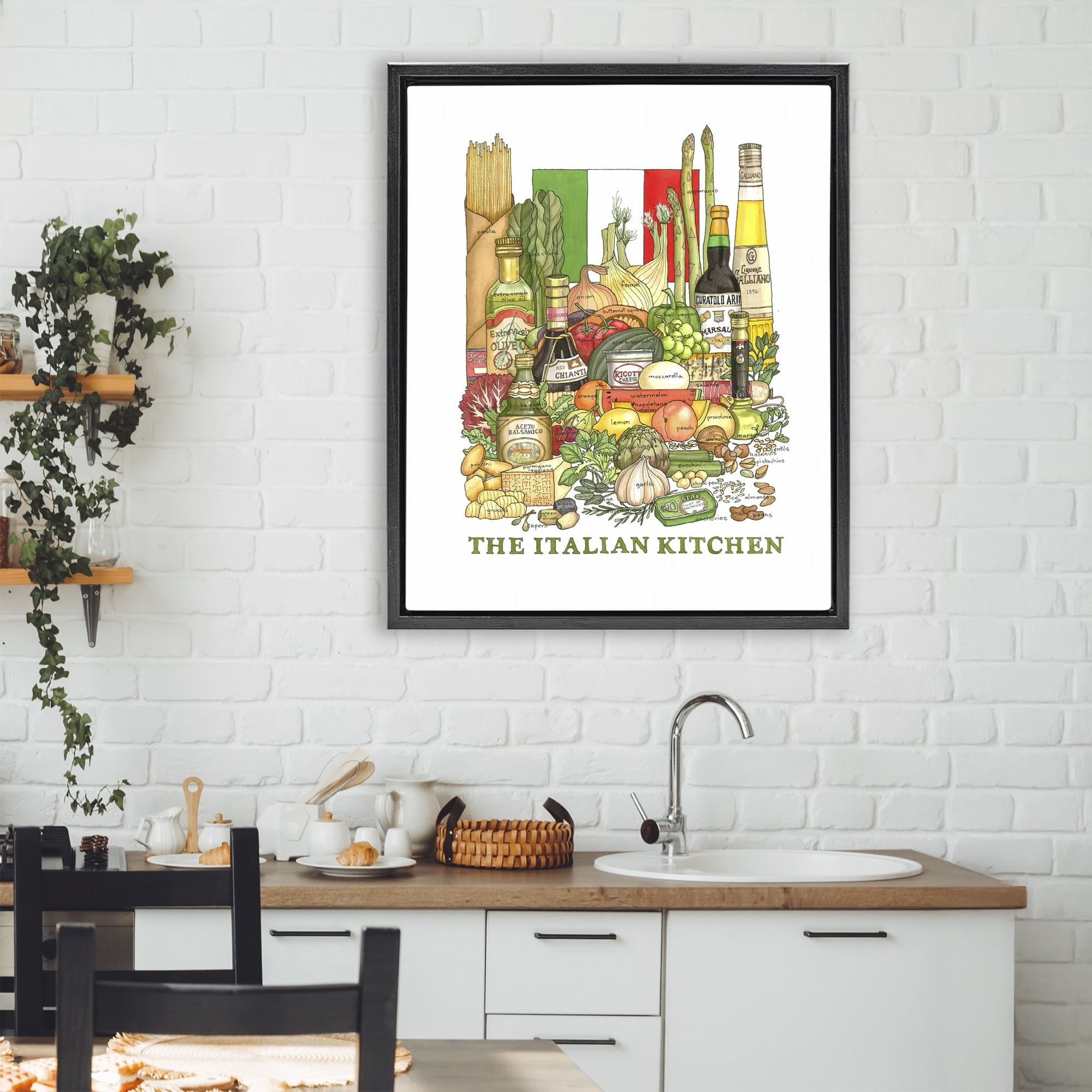 Stupell Industries Italian Kitchen and Food Black Framed Floater Canvas Wall Art, design by Nancy Overton