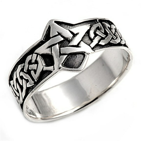Sterling Silver Men's Celtic Star Ring Pure 925 Band 15mm Jewelry Female Male Unisex Size 11