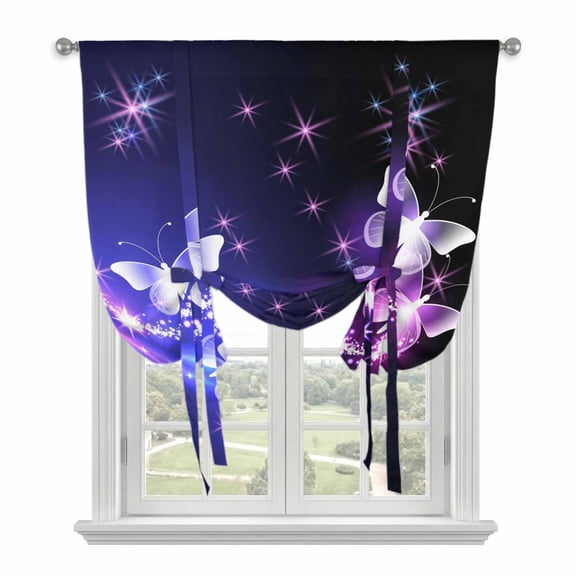 Purple Butterflies Balloon Curtains 63 Inch Length for Living Room/Bedroom, Modern Abstract Fantasy Gradient Rod Pocket Privacy Door Curtains Decorative Tie Up Shade for Window 52"x63"