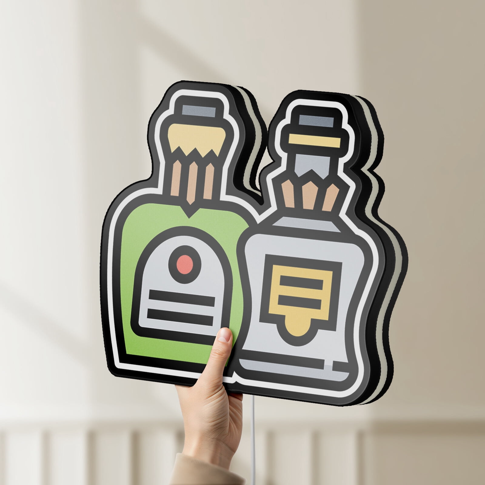 Alcohol Bottle 3D Novelty Light Box for Bar and Beverage Decor, Whiskey Brandy Night Light for Beer Lovers and Restaurants (Height 8 inch, 20cm)
