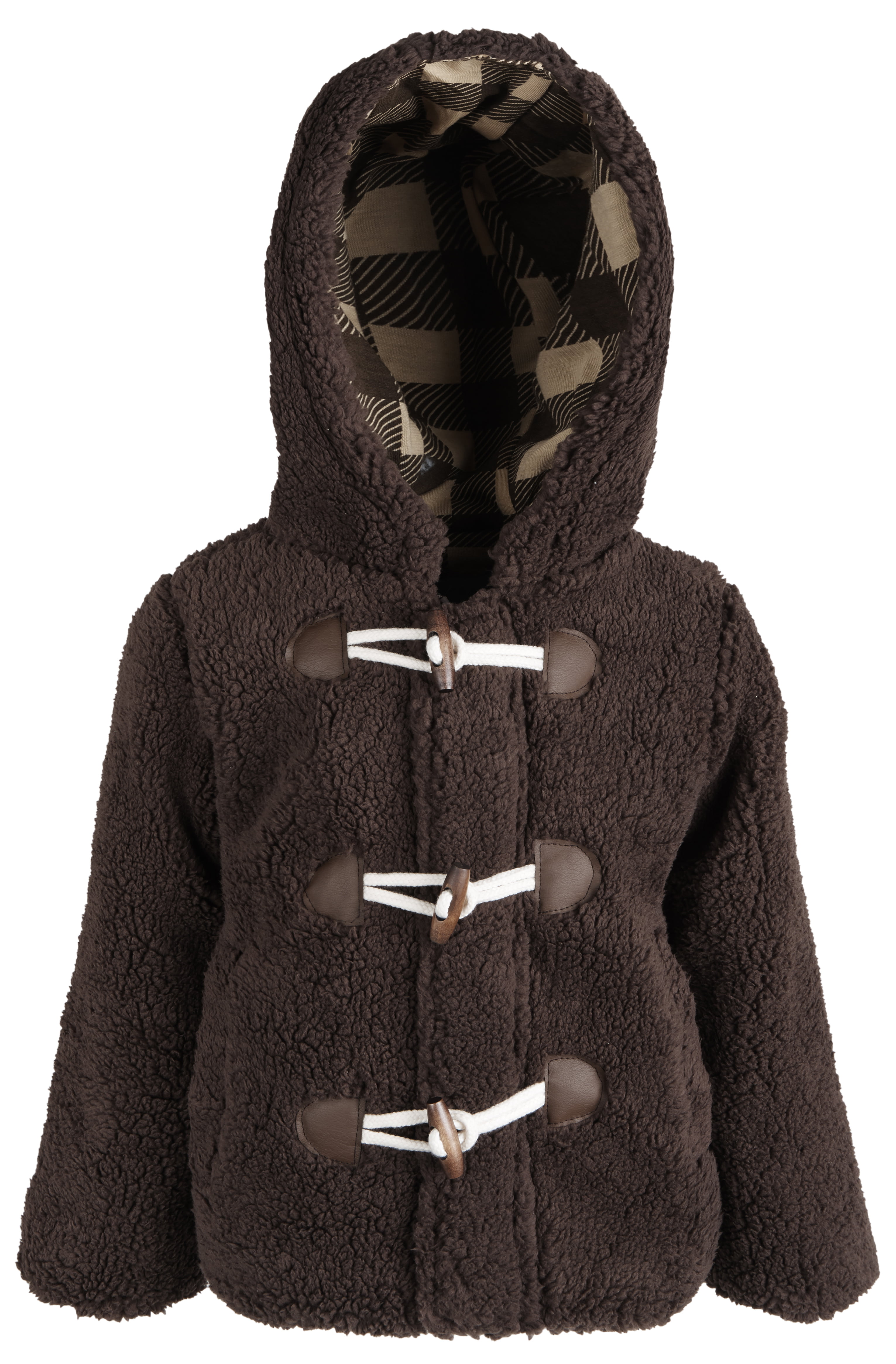 Wippette Faux Wool Toggle Jacket for Boys with Plaid Lined Hood 