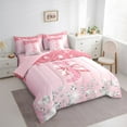 thumbnail image 3 of jejeloiu Initial Letter J Bedding Comforter Set 7pcs,Kawaii Bowknot Bow Queen Bedding Sets,Pink Glitter Print Queen Sheet Sets For Girls,Breathable Bedroom Decoration Reversible, 3 of 8