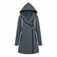 thumbnail image 5 of DISKEBUISS Women's Hooded Mid Length Coat Asymmetric Zipper Long Sleeve Jacket Casual Outerwear with Pockets for Fall Winter, 5 of 5