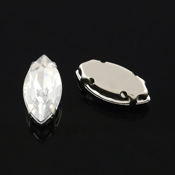 100 pc Sew on Rhinestone Acrylic Rhinestone with Brass Prong Settings Horse Eye Clear 15x7x5mm