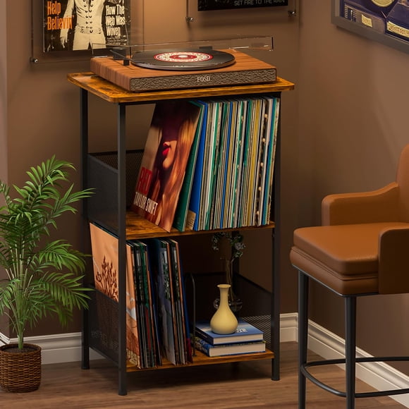 Mesa soporte para tocadiscos Honkazita con superficie de madera