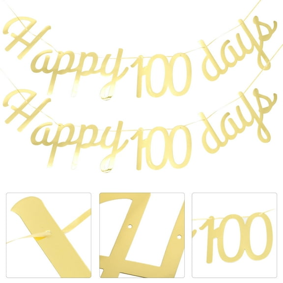 Raindrops Golden Happy 100 Days Banner for Baby Shower Paper Reusable 3pcs