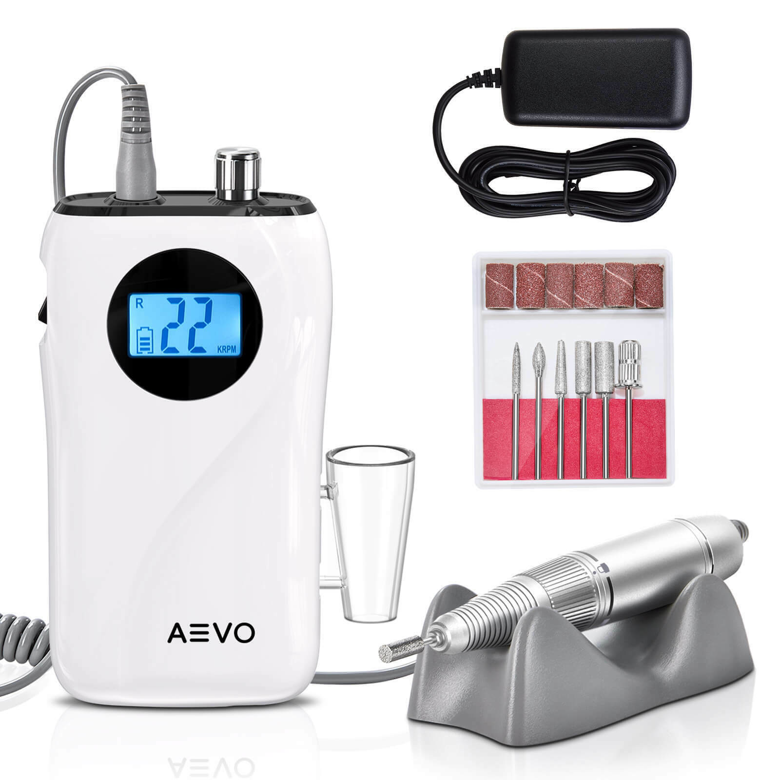 aevo Rechargeable 30000rpm Electric Nail Drill Professional Portable Machine for Acrylic Nails Natural Extension Gel Nails Polish Cuticle, Cordless