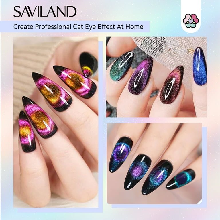 Saviland Cat Eye Gel Nail Polish Set, 12 Colors Magnetic Glitter