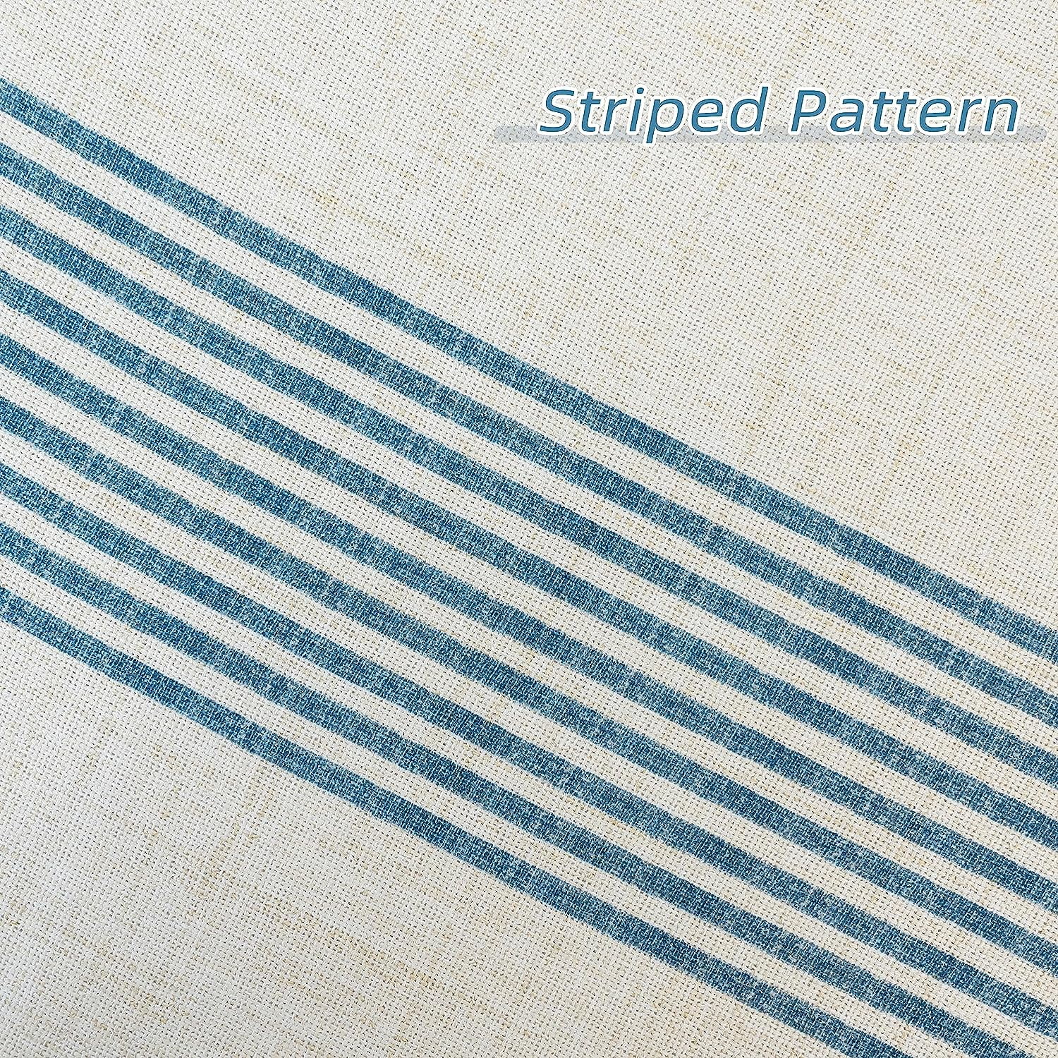 DriftAway Chris Vertical Striped Pattern Linen Blend Lined Thermal Insulated Blackout and Room Darkening Grommet Linen Curtains for Farmhouse Printed, 2 Panels, 52" x 84", Cabana Denim Stripe