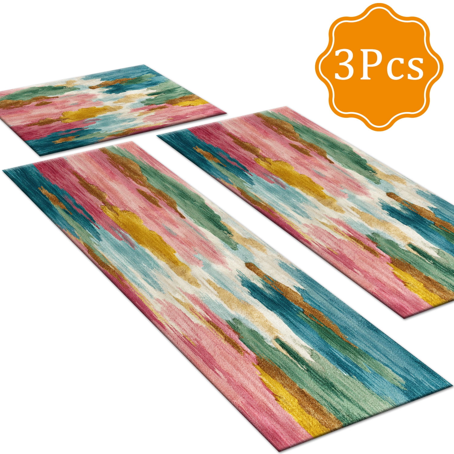 Three-Piece Kitchen Rug Set, Abstract Pattern Kitchen Hallway Rug, Soft And Comfortable, Suitable for Sinks, Floors, Entrances, Hallways, Bathrooms